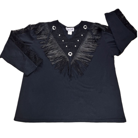 sas’sa Tops - Vintage Fringe Western Rodeo Boho Cowgirl Stud Top Sas'sa Size Medium